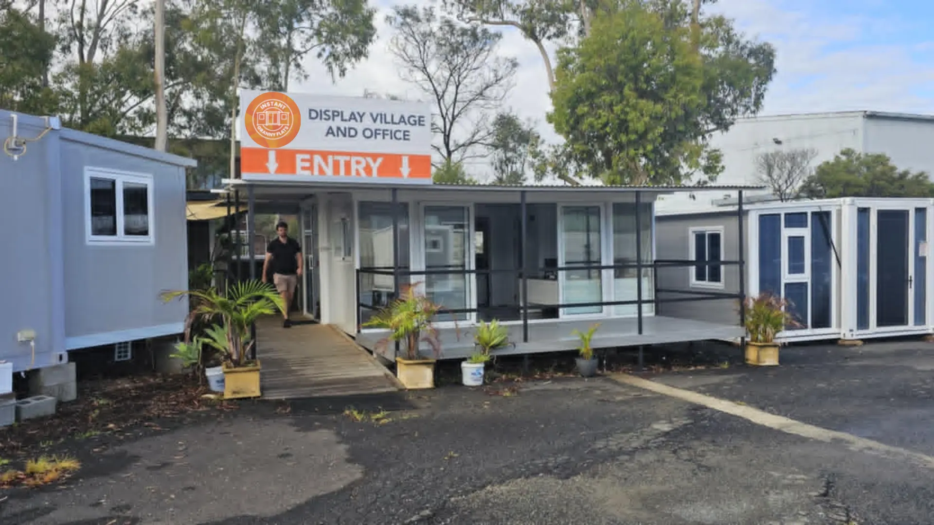The entry to an Instant Granny Flats display village and office